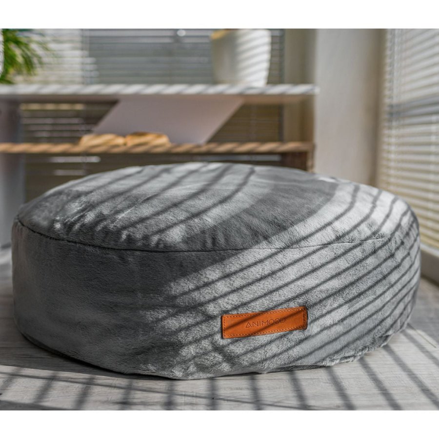 ANIMOOD Molly puf til kledyr, rund - mrkegr fljl stof (67)