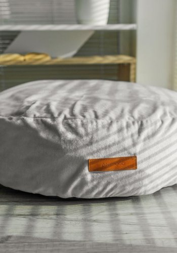 ANIMOOD Molly puf til kledyr, rund - lysegr fljl stof (67)