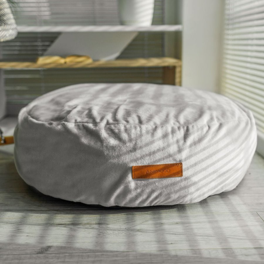 ANIMOOD Molly puf til kledyr, rund - lysegr fljl stof (67)
