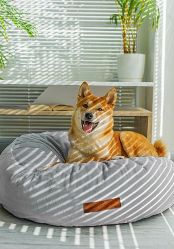 ANIMOOD Molly puf til kledyr, rund - lysegr fljl stof (67)