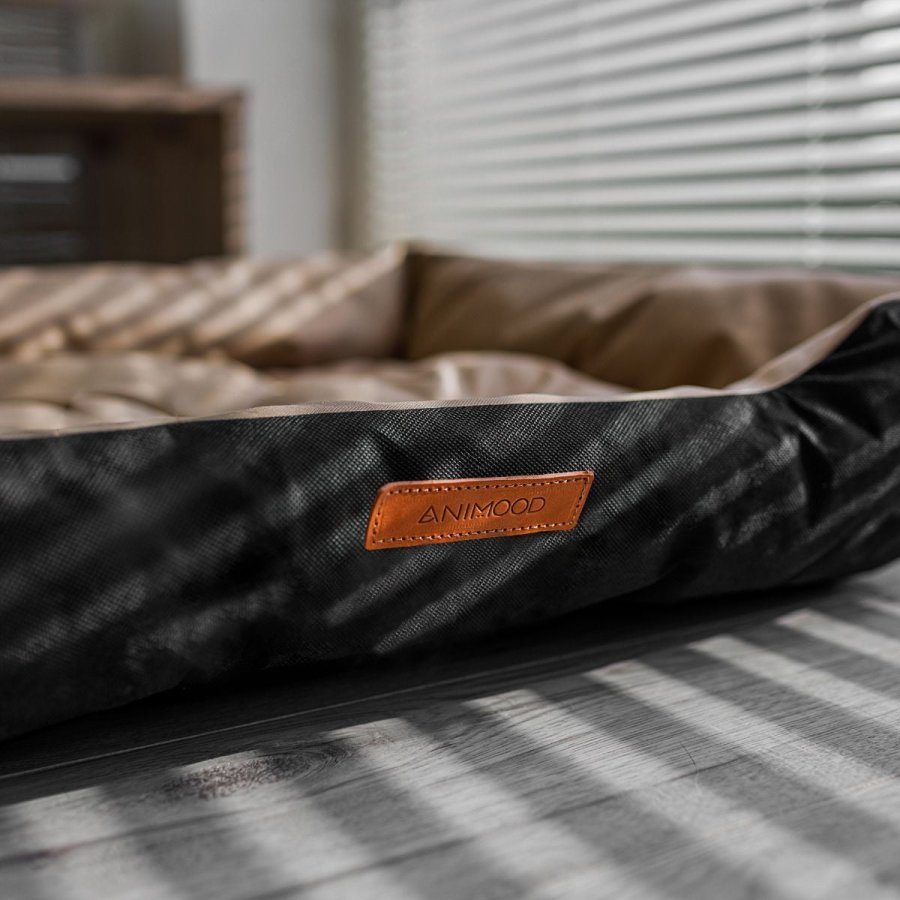 ANIMOOD Milo quiltet hundeseng, rektangulr - beige og wigofil stof (76x60)