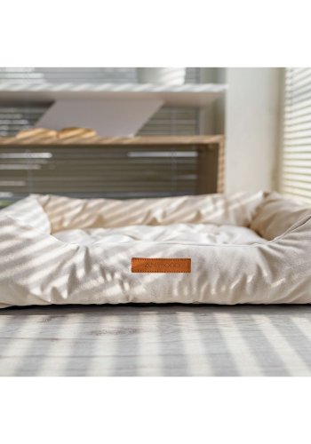 ANIMOOD Milo quiltet hundeseng, rektangulr - beige fljl stof (76x60)