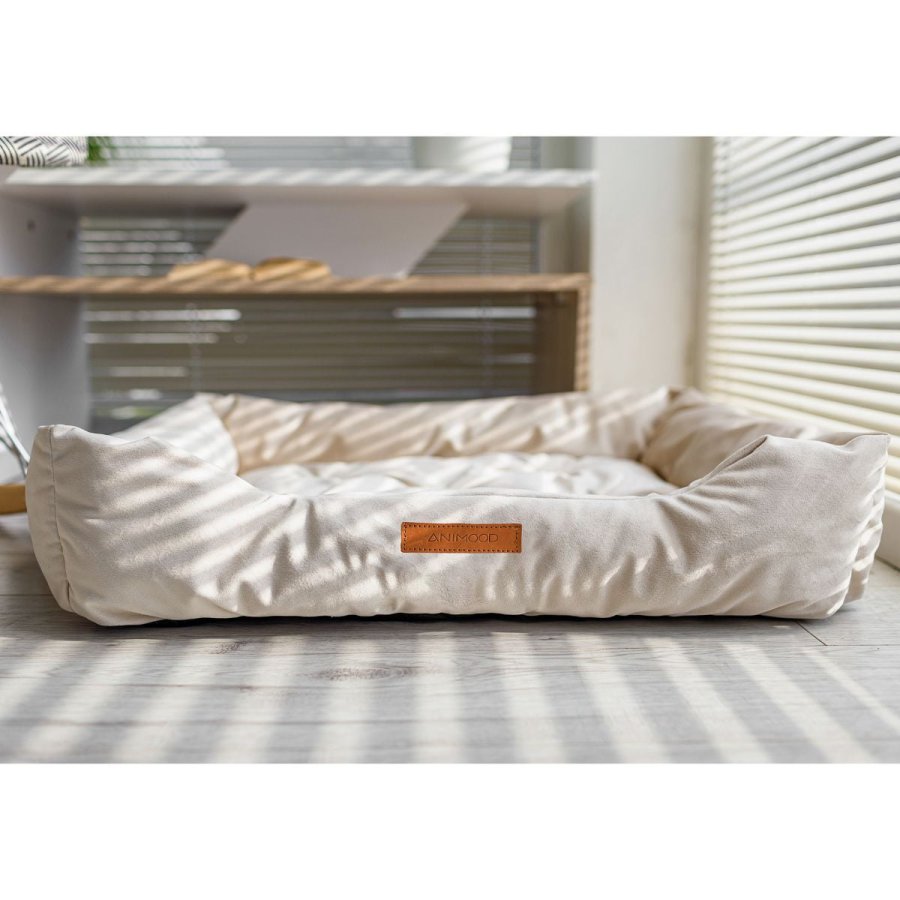 ANIMOOD Milo quiltet hundeseng, rektangulr - beige fljl stof (76x60)