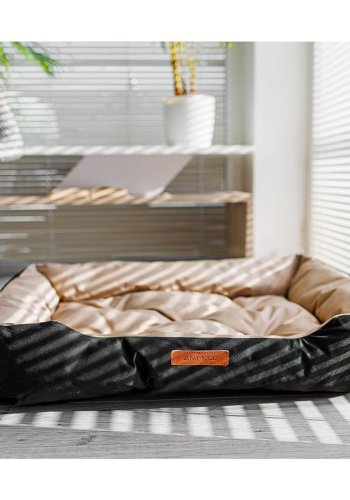 ANIMOOD Milo quiltet hundeseng, rektangulr - beige og wigofil stof (76x60)