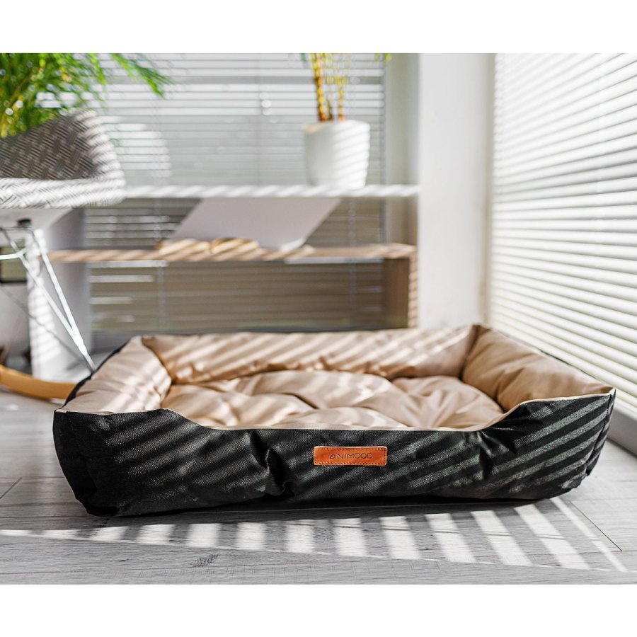 ANIMOOD Milo quiltet hundeseng, rektangulr - beige og wigofil stof (76x60)