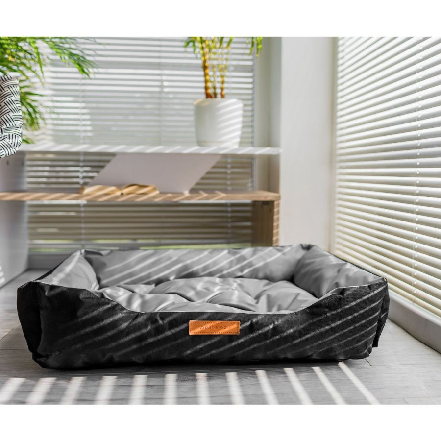 ANIMOOD Milo quiltet hundeseng, rektangulr - gr og wigofil stof (76x60)