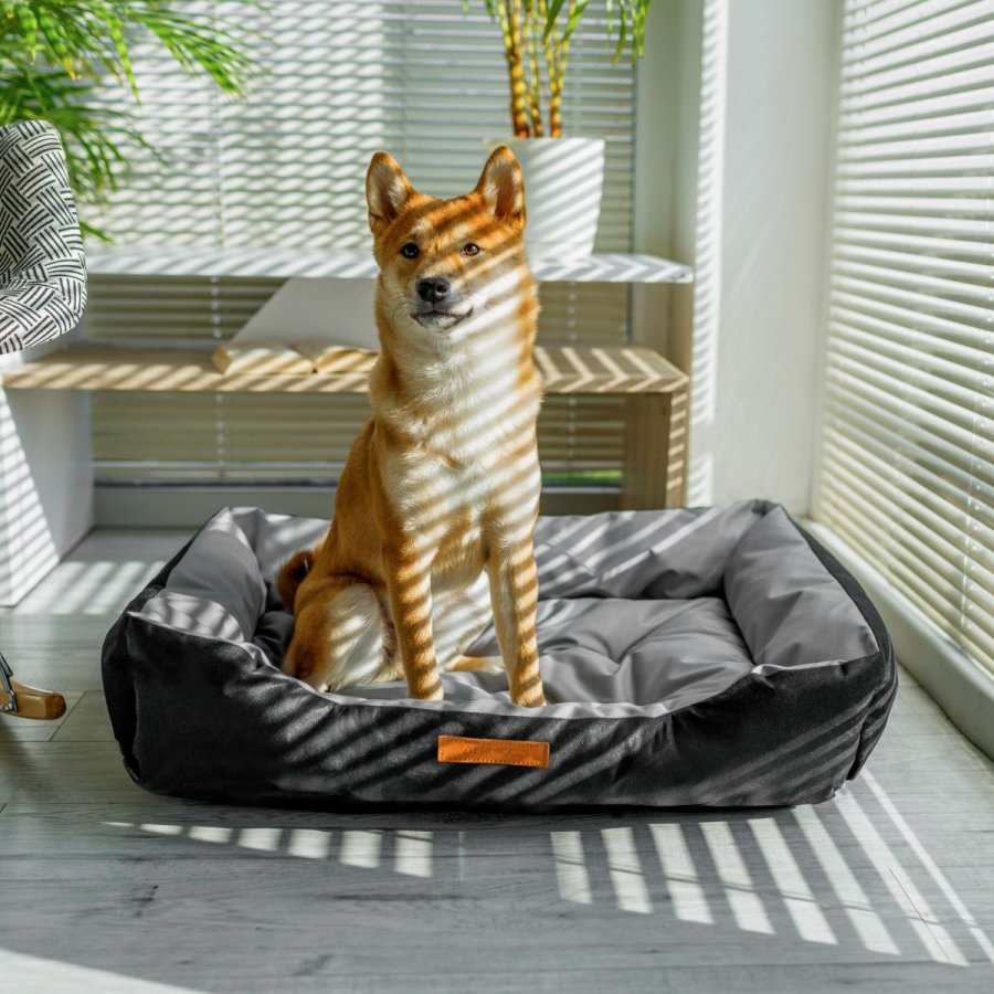 ANIMOOD Milo quiltet hundeseng, rektangulr - gr og wigofil stof (76x60)