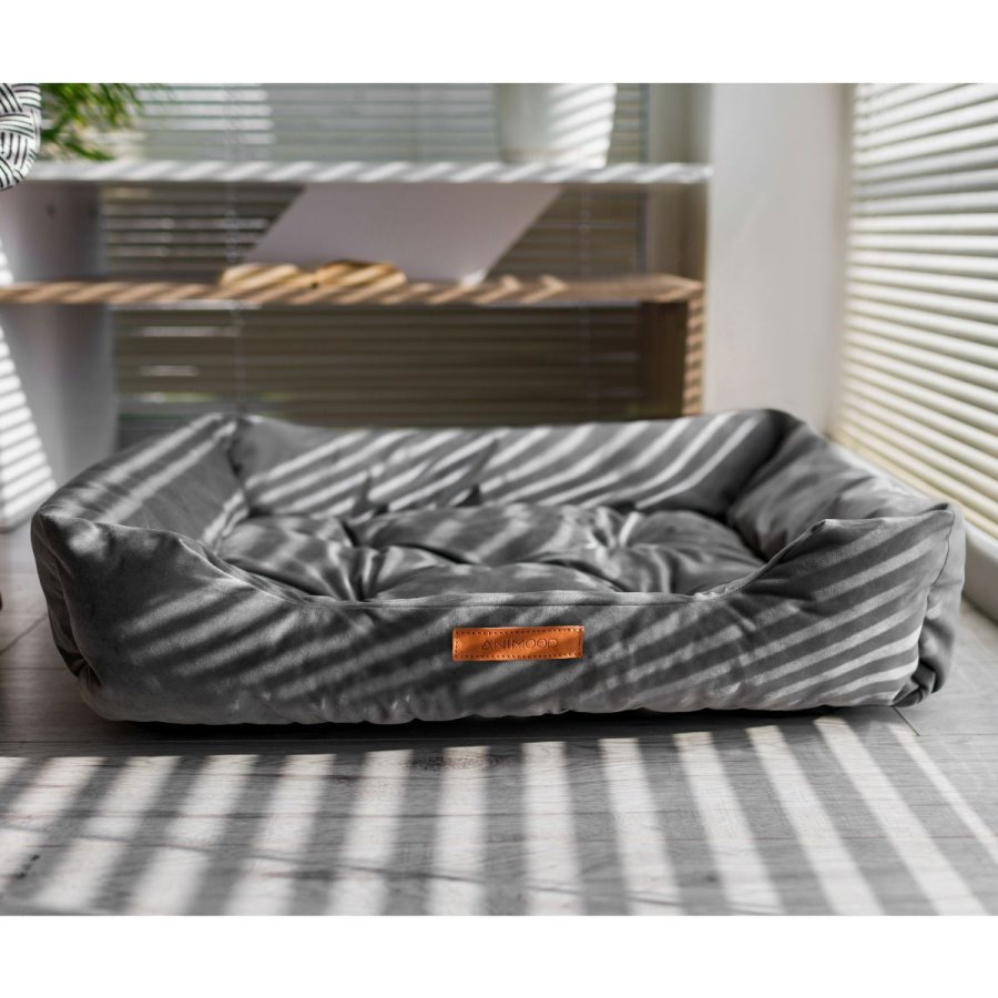 ANIMOOD Milo quiltet hundeseng, rektangulr - gr fljl stof (76x60)