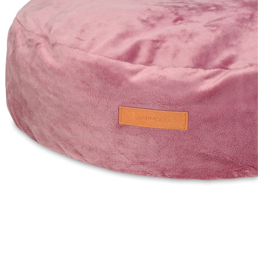 ANIMOOD Molly puf til kledyr, rund - rd fljl stof (67)