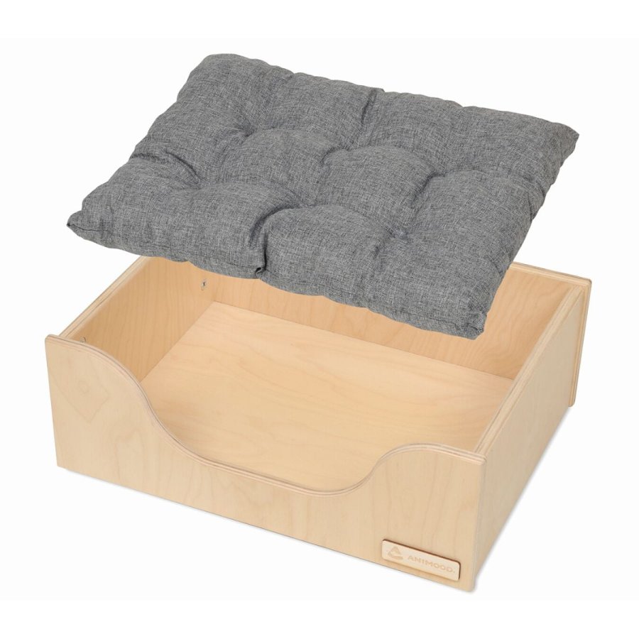 ANIMOOD Marti hundeseng, m. lysegr pude - natur krydsfinér tr (49x35)