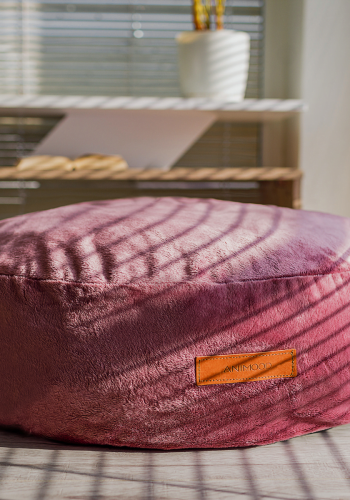 ANIMOOD Molly puf til kledyr, rund - rd fljl stof (67)