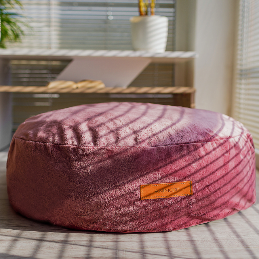 ANIMOOD Molly puf til kledyr, rund - rd fljl stof (67)