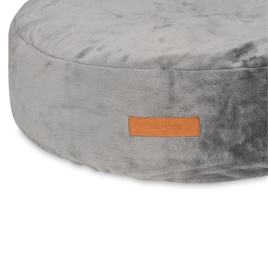 ANIMOOD Molly puf til kledyr, rund - mrkegr fljl stof (67)