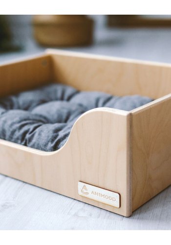 ANIMOOD Marti hundeseng, m. lysegr pude - natur krydsfinér tr (66x50)