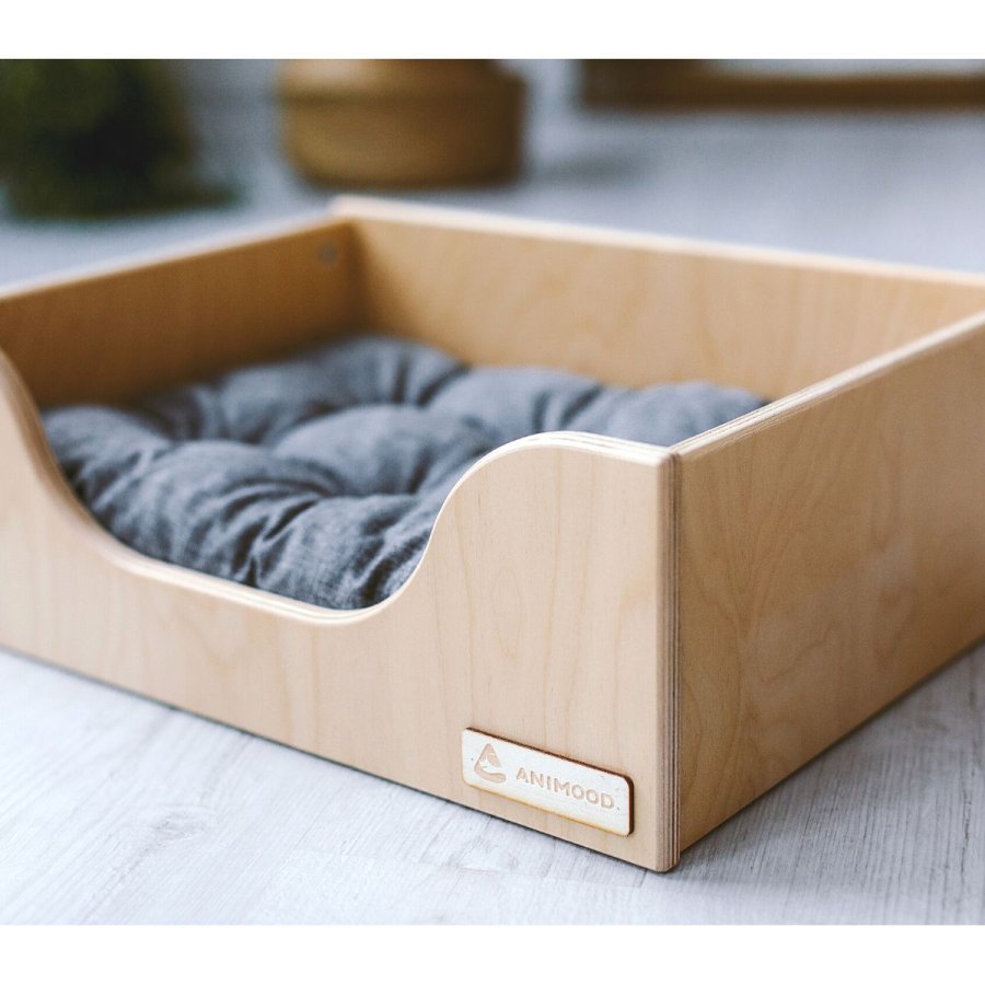 ANIMOOD Marti hundeseng, m. lysegr pude - natur krydsfinér tr (66x50)