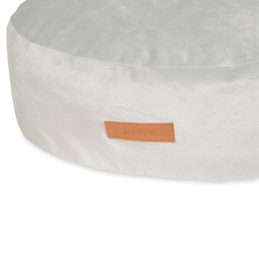 ANIMOOD Molly puf til kledyr, rund - lysegr fljl stof (67)