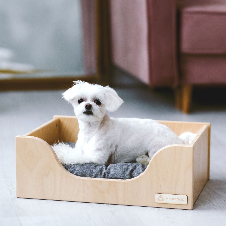 ANIMOOD Marti hundeseng, m. lysegr pude - natur krydsfinér tr (49x35)