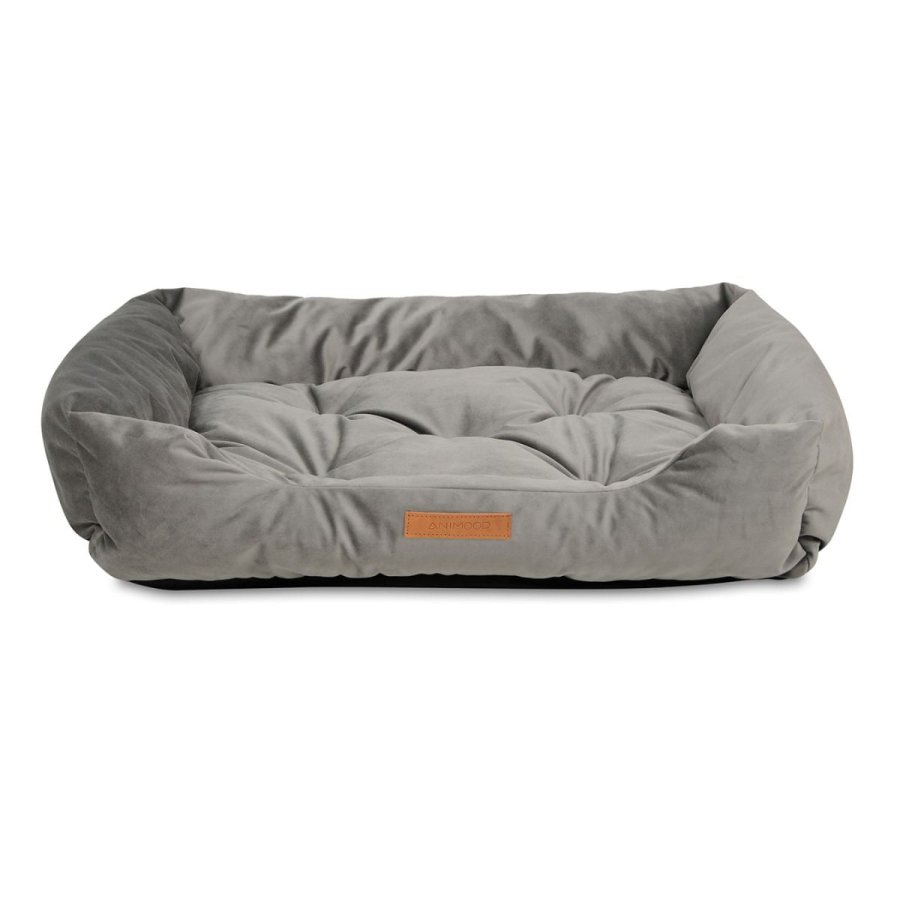 ANIMOOD Milo quiltet hundeseng, rektangulr - gr fljl stof (76x60)