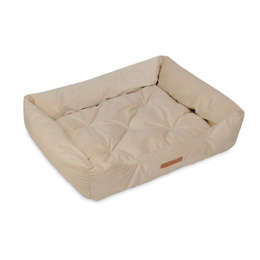 ANIMOOD Milo quiltet hundeseng, rektangulr - beige fljl stof (76x60)