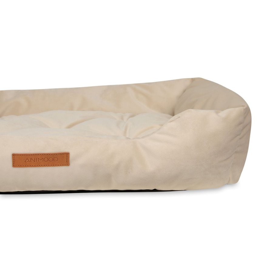 ANIMOOD Milo quiltet hundeseng, rektangulr - beige fljl stof (76x60)