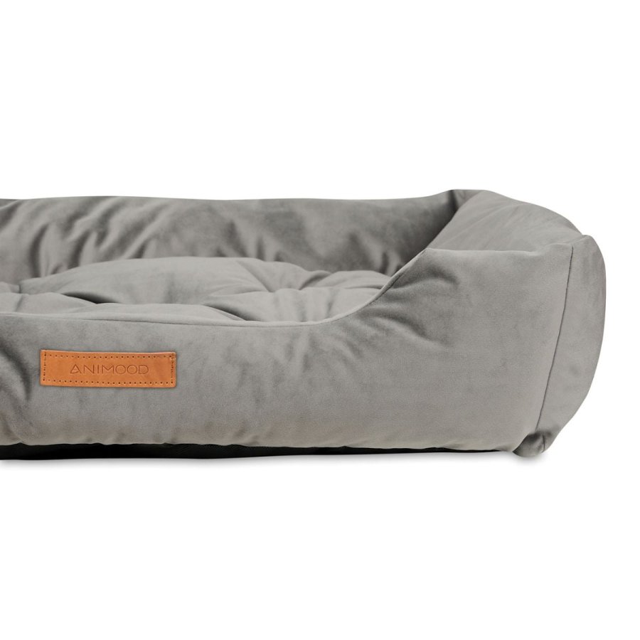 ANIMOOD Milo quiltet hundeseng, rektangulr - gr fljl stof (76x60)