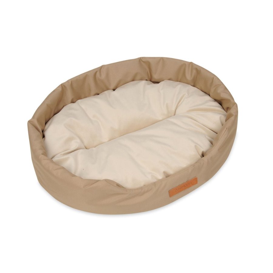 ANIMOOD Mia hundeseng, oval - beige fljl stof (72x61)