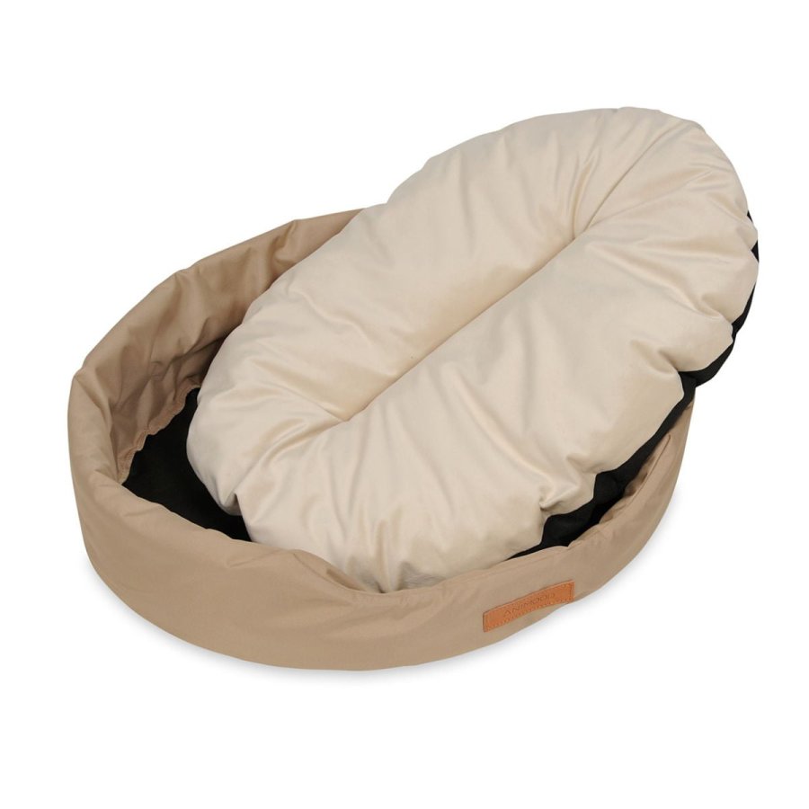 ANIMOOD Mia hundeseng, oval - beige fljl stof (72x61)