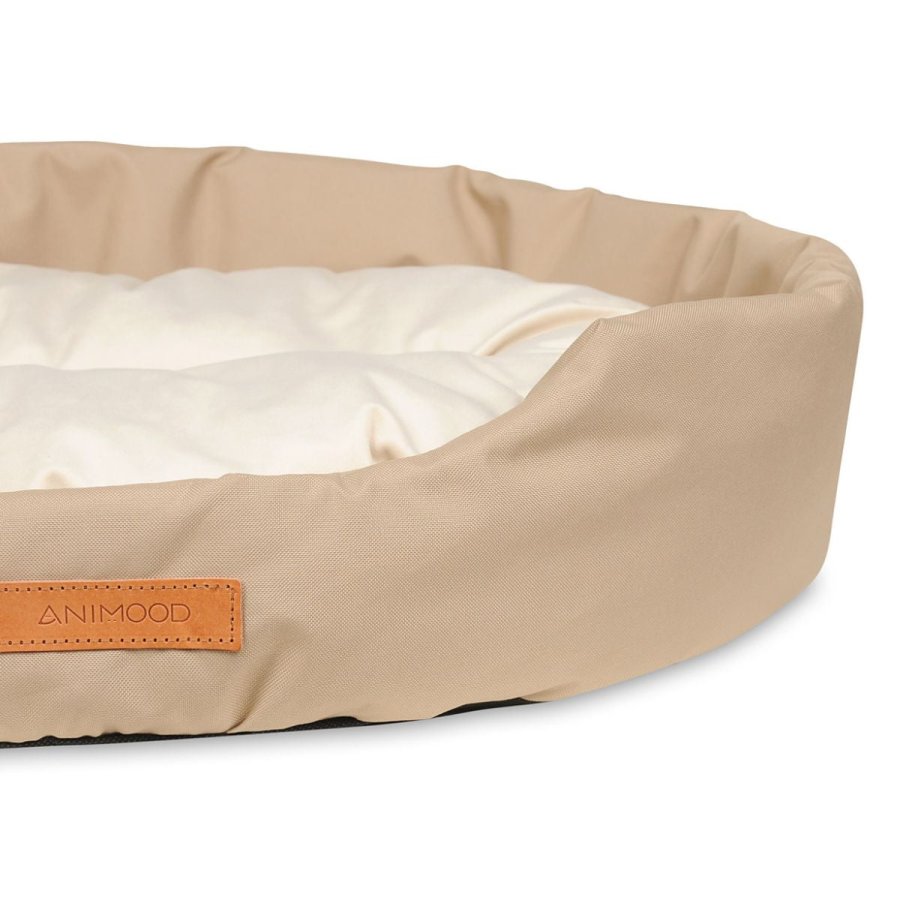 ANIMOOD Mia hundeseng, oval - beige fljl stof (72x61)