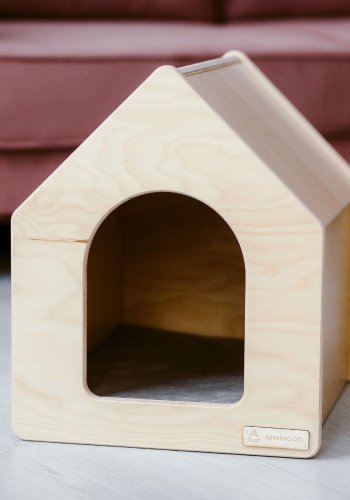 ANIMOOD Rico hundehus, m. velourpude, rektangulr - natur krydsfinér tr (65x56)