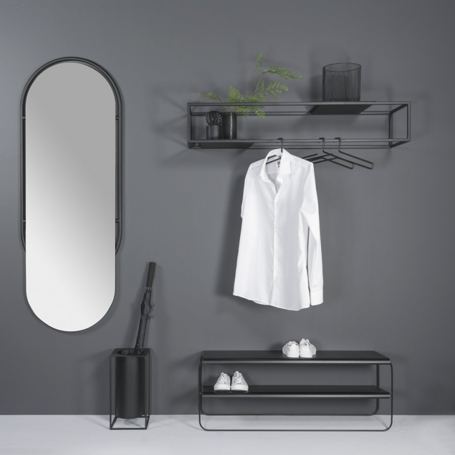 TORNA DESIGN Sfera vgspejl, oval - spejlglas og sort stl (59x159)