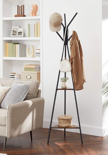 VASAGLE stumtjener, m. 6 kroge og 2 hylder - brun spnplade og sort stl