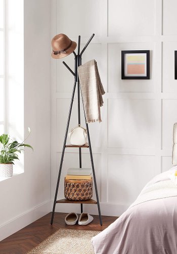 VASAGLE stumtjener, m. 6 kroge og 2 hylder - brun spnplade og sort stl