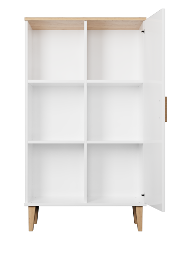 KOCOT Denver bogreol, m. 1 lge og 4 hylder - hvid og natur hickory spnplader