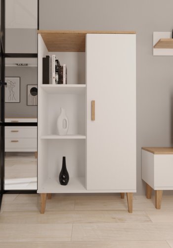 KOCOT Denver bogreol, m. 1 lge og 4 hylder - hvid og natur hickory spnplader