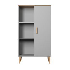 KOCOT Denver bogreol, m. 1 lge og 4 hylder - chinchilla gr og natur hickory spnplader