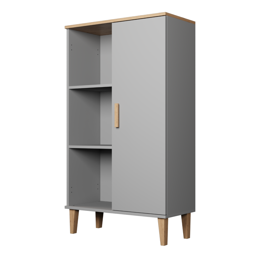 KOCOT Denver bogreol, m. 1 lge og 4 hylder - chinchilla gr og natur hickory spnplader