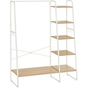 VASAGLE tjstativ, m. bjlestang, 6 aftagelige kroge, 6 hylder - natur spnplade og hvid stl