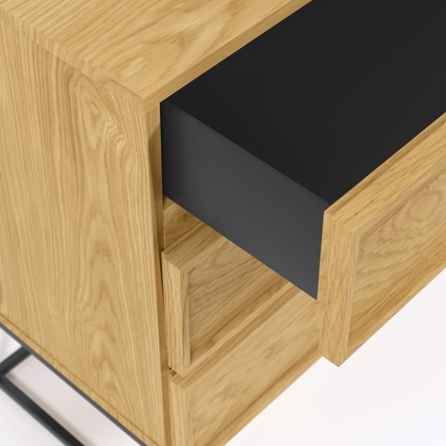 KAVE HOME Taiana kommode, m. 3 skuffer - natur egefinér og sort stl