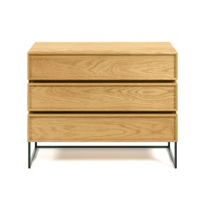 KAVE HOME Taiana kommode, m. 3 skuffer - natur egefinér og sort stl