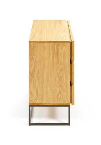 KAVE HOME Taiana kommode, m. 3 skuffer - natur egefinér og sort stl