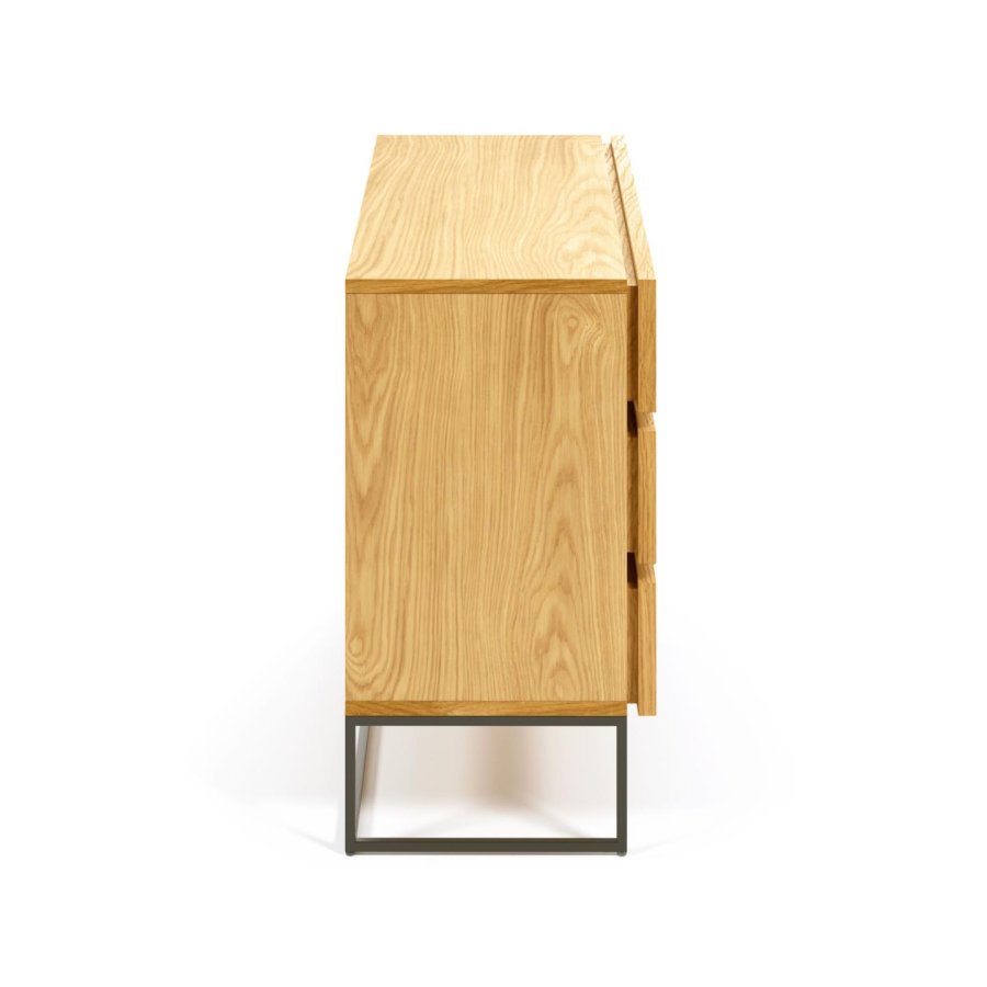 KAVE HOME Taiana kommode, m. 3 skuffer - natur egefinér og sort stl