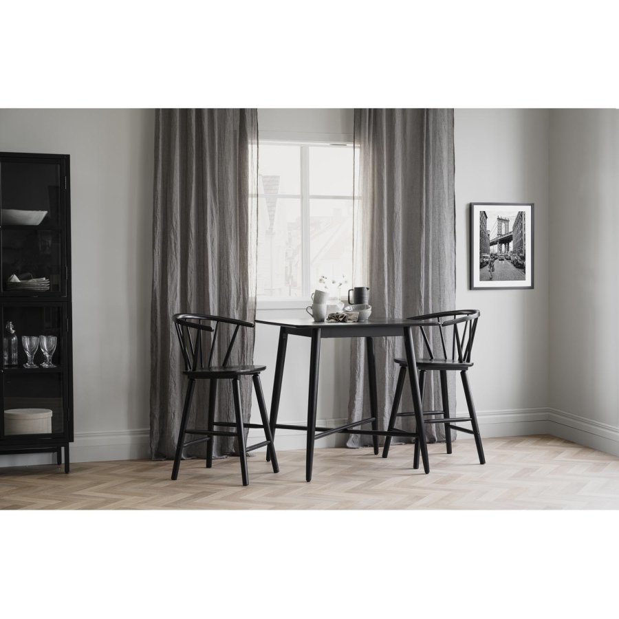 ROWICO Carmen barstol, m. rygln, armln og fodsttte - sort gummitr