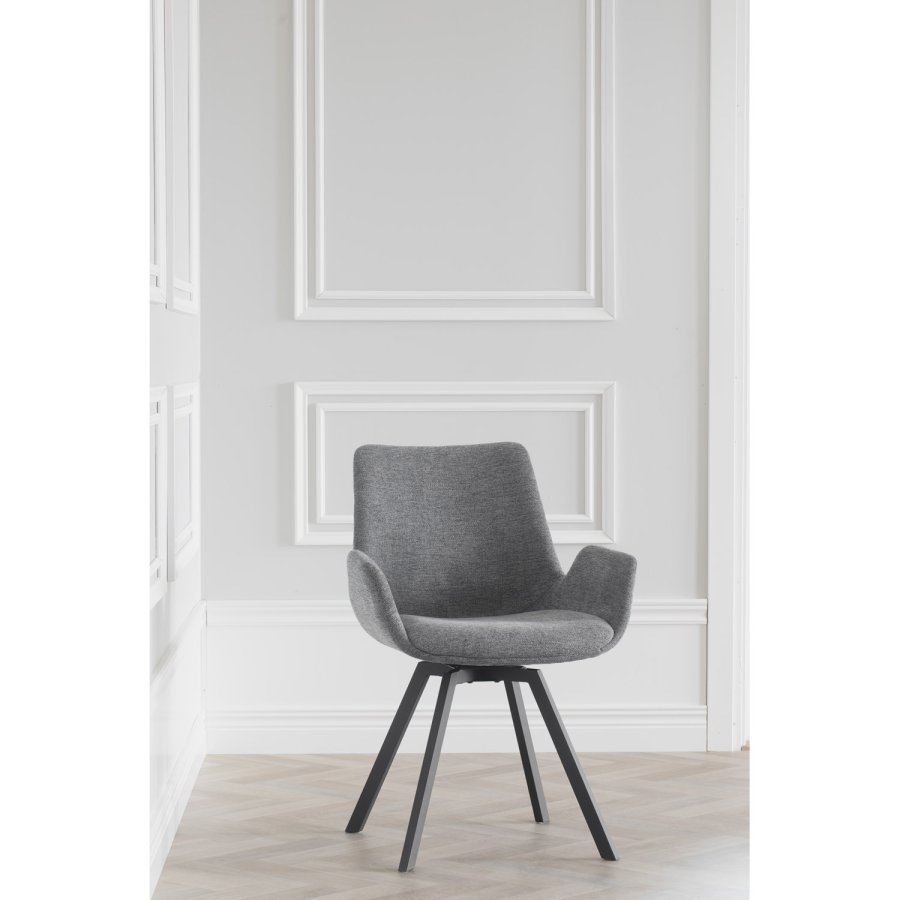 ROWICO Norwell drejestol, m. armln - gr stof og sort metal