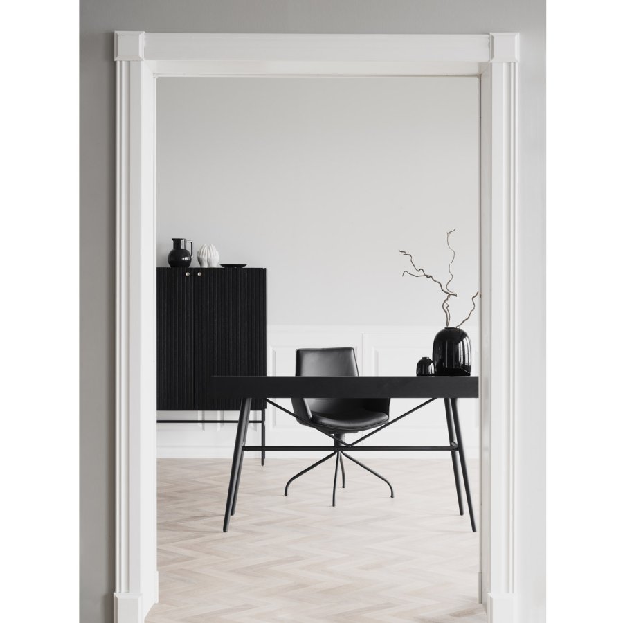 ROWICO Springdale skrivebord - sort asketrsfiner og sort metal (140x55)