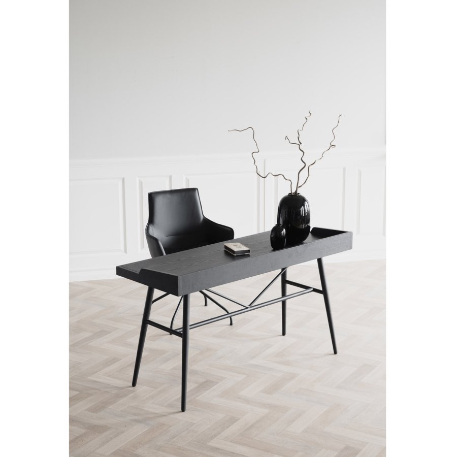 ROWICO Springdale skrivebord - sort asketrsfiner og sort metal (140x55)