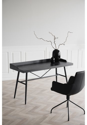 ROWICO Springdale skrivebord - sort asketrsfiner og sort metal (140x55)