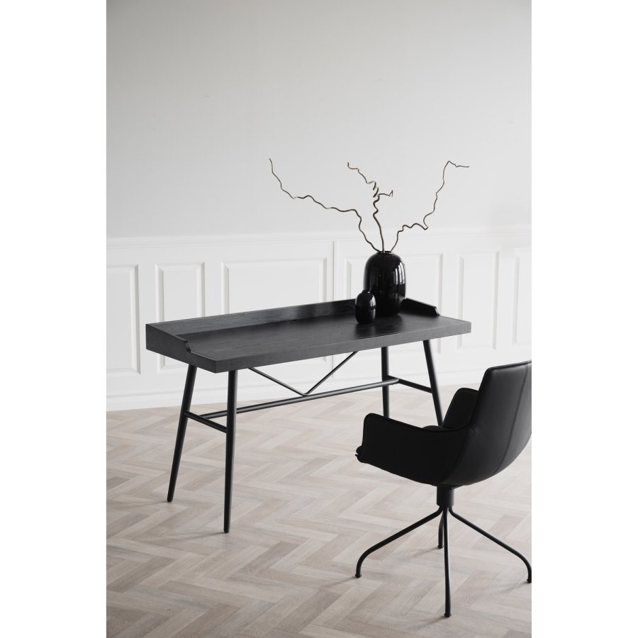 ROWICO Springdale skrivebord - sort asketrsfiner og sort metal (140x55)