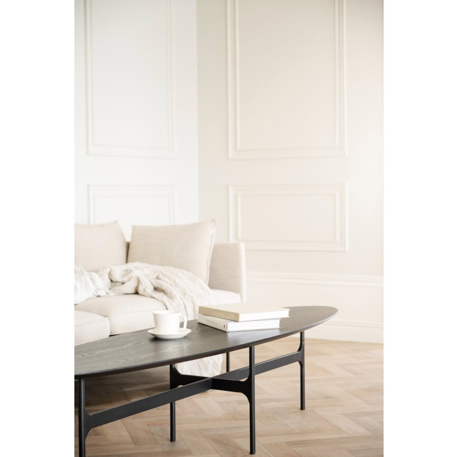 ROWICO Colton sofabord, oval - sort askefinér og sort metal (180x50)