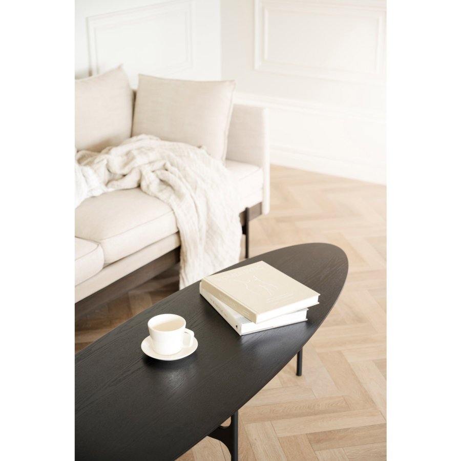 ROWICO Colton sofabord, oval - sort askefinér og sort metal (180x50)