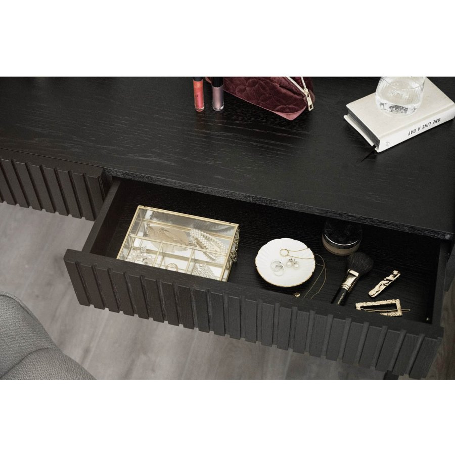 ROWICO Halifax skrivebord, m. 2 skuffer - sort egefinér, eg og metal (120x61)